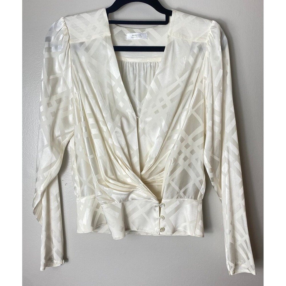 Anine Bing Wrap Blouse Small Ivory Silk Helena Christensen June Top Quiet Luxury